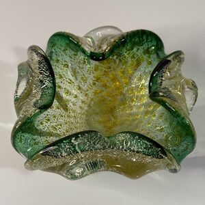 Vintage Murano Barovier Toso Glass Bowl/AshtrayVenetian Gold&Silver Aventurine